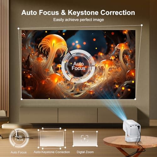 [ Auto Focus & Keystone / 1080P Native ] Mini Projector with Wifi and Bluetooth 5.4, Portable Projector for Outdoor Movies/Bedroom, Built in Apps, Smart Proyector 4K Support (2026 Upgrade, White) - Thumbnail 5