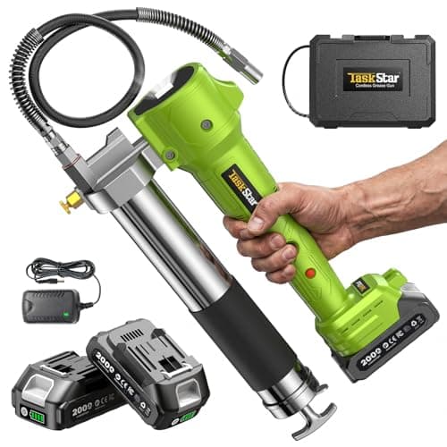 TaskStar Grease Gun with Lock-On Trigger for Effortless Greasing, Cordless Electric Grease Gun Kit, 2 Batteries, 40" Hose & LED Light, 14 oz Capacity for Tractor, Truck & Equipment Maintenance - Image 1