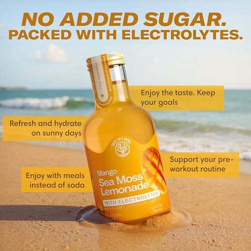 Mango Sea Moss Electrolyte Lemonade – Naturally Sweet Fruit Drink with Sea Moss & Electrolytes – No Added Sugar Hydration & Energy Support – 4 x 12 fl oz Bottles – Made in USA - Thumbnail 4