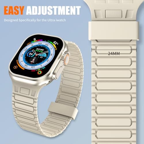Magnetic watchband Compatible with Apple Watch Ultra 3/2/1 Band 49mm 46mm 45mm 44mm 42mm Sport Silicone Replacement Wristband Strong Magnet link for iWatch Series 11/10/9/8/7/6/5/4/3/2/1 SE 3/2/1,Starlight - Thumbnail 3