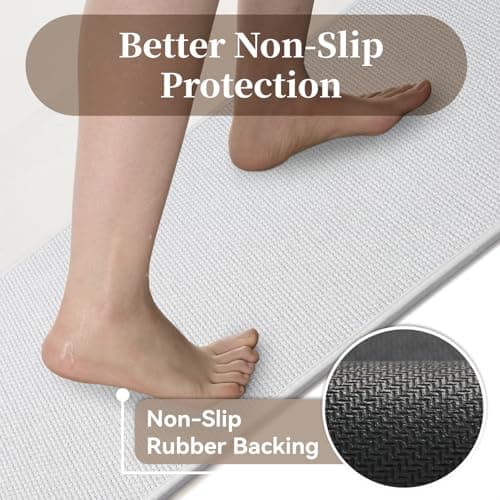 MontVoo Bath Mat Rug-Ultra Thin Non Slip Bath Mats for Bathroom Mat Quick Dry, Rubber Backing Washable Bathroom Rugs Fit Under Door, Absorbent Bath Rugs for Floor,17"x24",White - Thumbnail 3