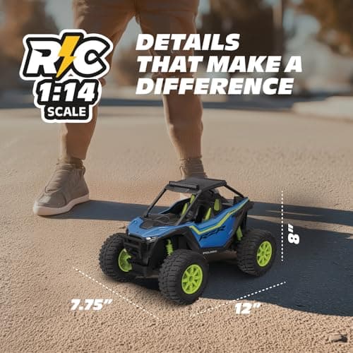 Motor Dayz Polaris RZR Remote Control UTV – 1:14 Scale 2WD RC Car, Officially Licensed Polaris RZR, Full-Function 2.4GHz Radio Control, USB Rechargeable, Ready to Run, Blue - Thumbnail 5