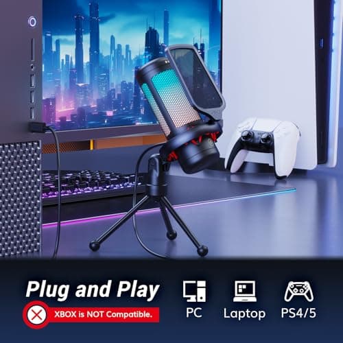 TONOR Gaming Microphone Set, USB Condenser Mic for PC with Stand, Controllable RGB, Quick Mute, Volume Control, for Twitch Streaming, Discord Chatting, 200 cm/78inch Cable, Desktop Stand TC310 - Thumbnail 6