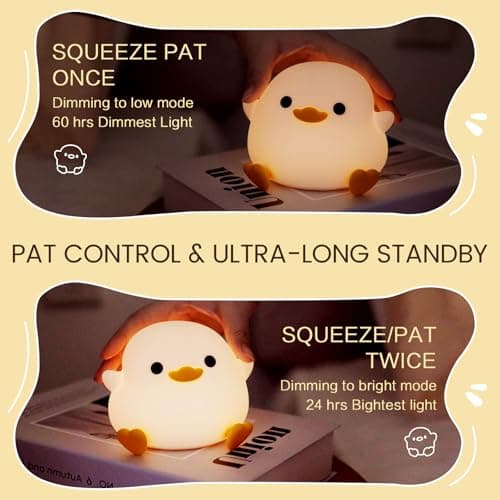 YR YRHH-PET Duck Cute Lamp, Squishy Dodo Duck Kids Night Light, Dimmable Bedside Light, Baby Nursery Touch Animal Silicone Nightlight, Boy Girl College White Elephant Gift, Desk Decor Bean Ducky Stuff - Thumbnail 2