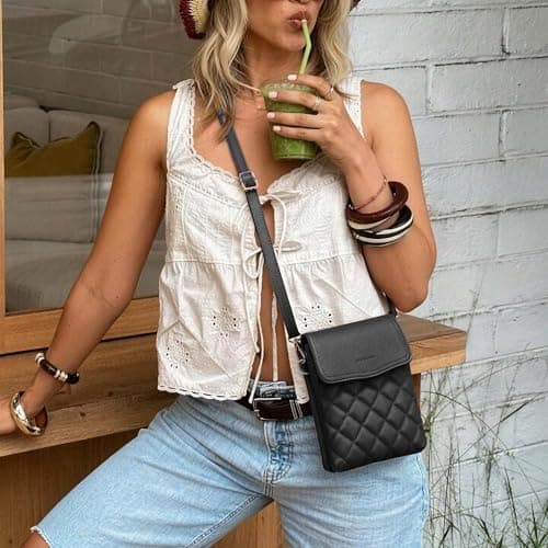 Goinsound RFID Small Crossbody Purses for Women Quilted Cell Phone Purse with RFID Blocking Credit Card Slots Black - Thumbnail 2