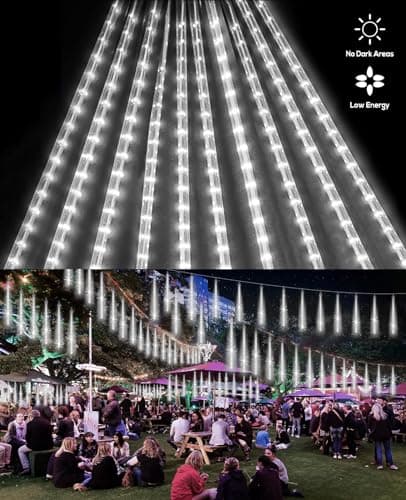 EAGWELL Christmas Lights Outdoor 12 Inch 10 Tubes Meteor Shower Light LED Falling Rain Drop Lights Icicle Cascading Xmas String Decor for Tree Wedding Party Garden Easter Light Decoration,Shine White - Thumbnail 6