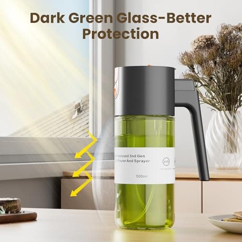 LUKUMIQI 2 in 1 Oil Sprayer for Cooking, 17oz Light-Blocking Glass Spray Bottle with Stickers, Oil Dispenser for Salad, Air Fryer & BBQ - Thumbnail 3