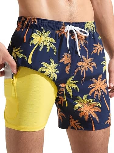 Arcweg Mens Swimming Trunks 2 in 1 with Boxer Liner 5.5" Quick Dry Swimwear Bathing Suit Swim Shorts with Zipper Pockets