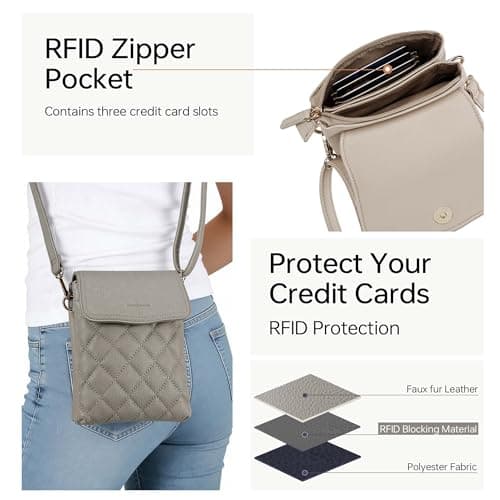 Goinsound RFID Small Crossbody Phone Bag for Women Quilted Cute Mini Crossbody Purses with RFID Blocking Credit Card Slots Grey - Thumbnail 3