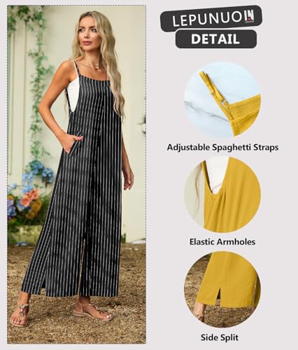 Lepunuo Striped Jumpsuits for Women Casual Rompers Summer Boho Jumpers Plus Size Rompers Loose Fit Grils Baggy Overalls - Thumbnail 2
