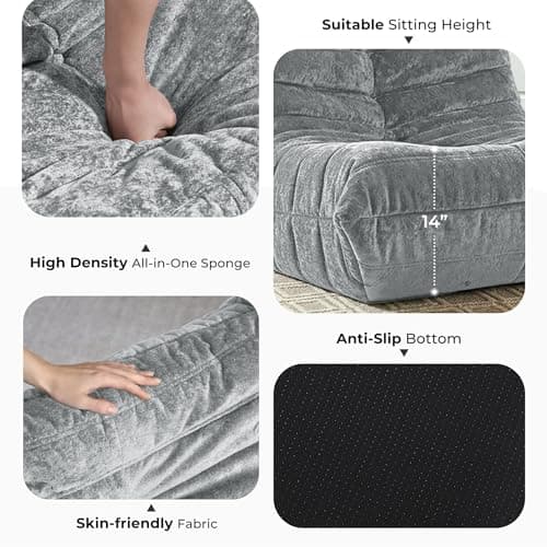 HABUTWAY Bean Bag Chair, Giant Bean Bag Chairs for Adults, Bean Bag Sofa with Filler Faux Fur, Memory Foam Bean Bag Couches Fireside Lazy Sofa for Living Room, Bedroom, Office (Light Grey) - Thumbnail 3