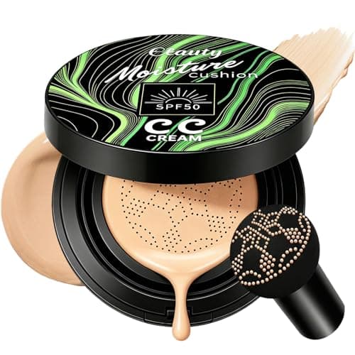 Cushion Foundation Air Cushion CC Cream - Natural Finish, Buildable Coverage Foundation, Even Skin Tone, Tattoo cover up, Moisturizing Concealer Cream Foundation Makeup (Natural)