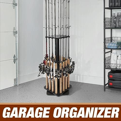 Ghosthorn Fishing Rod Holders for Garage 360 Degree Rotating Fishing Pole Rack, Floor Stand Holds up to 16 Rods Wood Fishing Gear Equipment Storage Organizer, Fishing Gifts for Men Women - Thumbnail 6