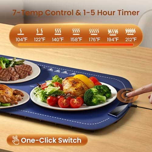 Kismile Warming Mat for Food 26''x16'', Food Warming Mats for Countertop, Warming Tray with 7 Temp Settings and 5 Hours Timer, Food Warmers with Kids Lock, for Gatherings,Parties,Everyday Use(Blue) - Thumbnail 2