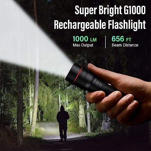 RECHOO Rechargeable Flashlights High Lumens, 2 Pack G1000 Super Bright Flash Light, Small Led Tactical Flashlight with 3 Lighting Modes, Portable Flashlights for Camping Home (Battery Included) - Thumbnail 5