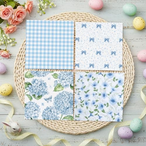 80Pcs Blue Floral Napkins, 6.5 In Hydrangea Napkins 2 Ply Vintage Decorative Napkin Flower Napkin for Decoupage, Tea Party, Birthday, Baby Shower, Wedding - Thumbnail 4