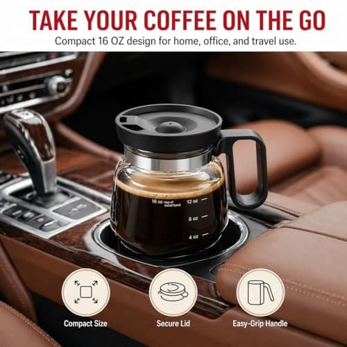 Coffee Pot Mug with Lid,16 Oz Glass Mini Coffee Cup | Spill Proof Heatproof Large Capacity Clear Travel Mug & Novelty Gift for Coffee Lovers & Office Desk (Coffee Pot-1 PCS) - Thumbnail 4