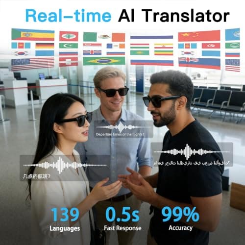 linktoonex AI Smart Glasses with Camera for Men Women, 4K Video Recording, Real-Time Translation, Photochromic Lenses, Open Ear Bluetooth Audio, POV Camera Glasses for Travel Cycling Driving - Thumbnail 4