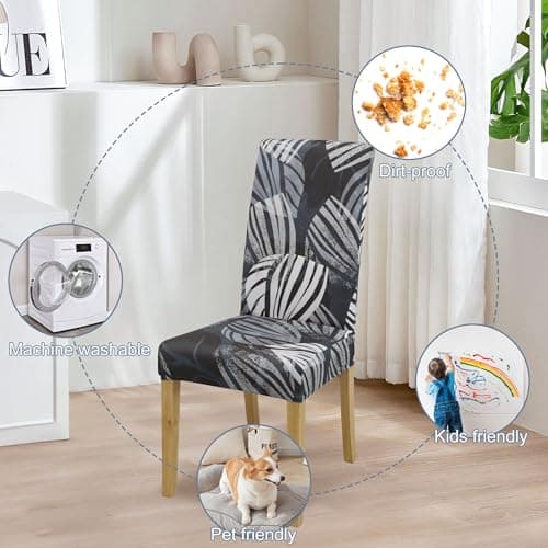 BIETYONE Chair Covers,Dining Room Chair Covers Set of 4,Stretch Kitchen Chair Cover,Washable Dining Chair Cover,Parsons Chair Slipcovers Protective,for Home,Restaurant,Banquet - Thumbnail 6