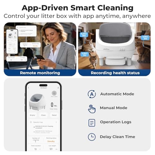 Self Cleaning Litter Box, Automatic Cat Litter Box-APP Control, Open-Design Electric Litter Box, Safety Anti-Pinch, Odor-Free Waste Disposal Includes Trash Bags, Suitable for Multiple Cats, White - Thumbnail 5