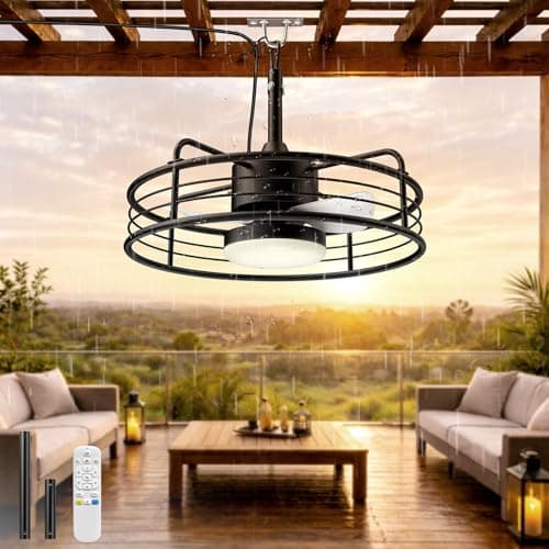 AKOFUN 20" Outdoor Ceiling Fans with Lights, IP65 Waterproof Gazebo Ceiling Fan with Remote, Plug-in Hanging Ceiling Fan for Patio Porch Pergola Canopy, Quiet DC Motor, 1200 Lumens Dimmable 3000-6500K