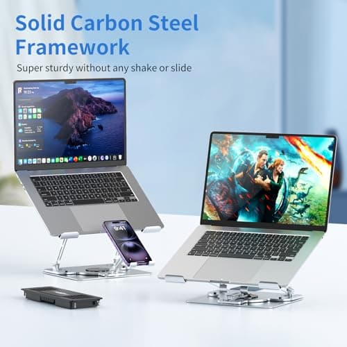Laptop Cooling Pad with Detachable Fan & Cooler, 2-in-1 Laptop & Phone Stand, Adjustable Angle, 360° Rotatable Base, Carbon Steel, Ultra-Quiet & Super Sturdy for Laptop (Silver Gray) - Thumbnail 3