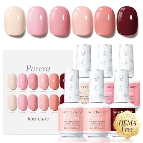 AZUREBEAUTY 6 Colors 15ml HEMA Free Gel Nail Polish Set, Same Color Bottles, Soak Off UV LED Gel Polish Kit Nail Art for DIY at Home Manicure Salon Gifts, Nude Pink Beige Burgundy Red - Image 1