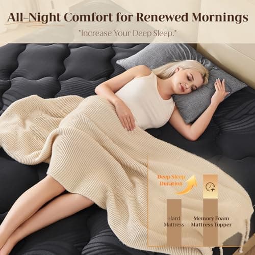 Queen Size Memory Foam Mattress Topper - 4 Inch Cooling Dual Layer with 2" Gel Memory Foam & 2" Thick 1500 GSM Pillow Top, Breathable Mattress Pad Cover Medium Firm Support for Back (Black) - Thumbnail 5
