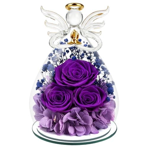 Puppiluv Gifts for Women Mom Preserved Rose Forever Flower Eternal Roses in Glass Angel Figurines Fresh Flowers for Delivery Christmas Birthday Gift for Her Wife Grandma on Valentines Day Anniversary - Image 1