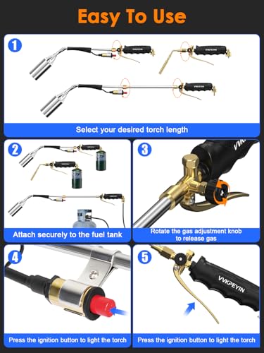 Propane Torch Weed Burner and Soldering Torche Kit, Solid Brass Brazing Torch,High Output with Long/Short Mode,11.5FT Hose Heavy Duty Blow Torch Flamethrower with Self Igniter and Turbo Trigger - Thumbnail 5