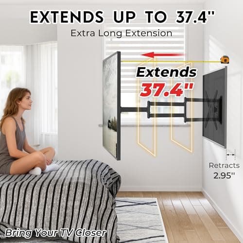 BONTEC TV Wall Mount for 26–65 Inch Flat and Curved Screens with 37.4 Inch Long Extension, Full Motion Swivel Design, Heavy Duty Bracket for Corner or Monitor Setup, Max VESA 400x400, Holds 77 lbs - Thumbnail 3