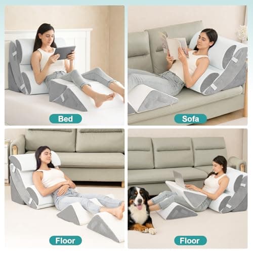 Hansleep Bed Wedge Pillow Set for After Surgery 6PCS, Post Surgery Pillow for Sleep Apnea and Acid Reflux Relief, Adjustable Reading Pillows Back Support with Memory Foam, White, 23" - Thumbnail 6