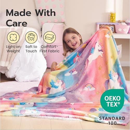 Joiedomi Glow in The Dark Blanket - Unicorns Gifts Toys for Girls Age 2 3 4 5 6 7 8 9 10 11 12 Year Old - Soft Cozy Flannel Kids Throw Blanket, Birthday Bedroom Decor 50"×60" - Thumbnail 3
