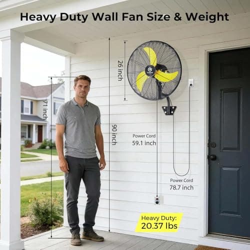 FUGOO 24" Brushless DC Industrial Outdoor Oscillating Wall Mount Fan, Whisper-Quiet 5000 CFM, IP53 Waterproof, 50% Energy Savings, Remote Control for Garage Warehouse Patio - Thumbnail 2