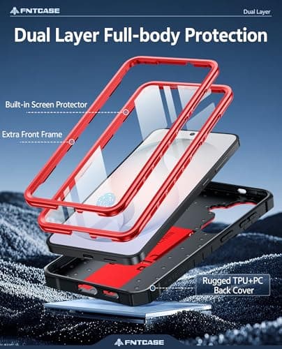 FNTCASE for Samsung Galaxy S26 Case: with [Built-in Screen Protector & Kickstand] [2 Front Frames] [Military-Grade Drop Protection] Heavy Duty Shockproof Rugged Case Full Body Protective Cover Red - Thumbnail 3