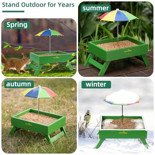 Ground Bird Feeder for Outdoors Bird&Squirrel Feeder Wooden Chicken Picnic Table Platform Feeder Wild Bird Feed Crow Feeder for Outside with 5 LBS Capacity - Thumbnail 4