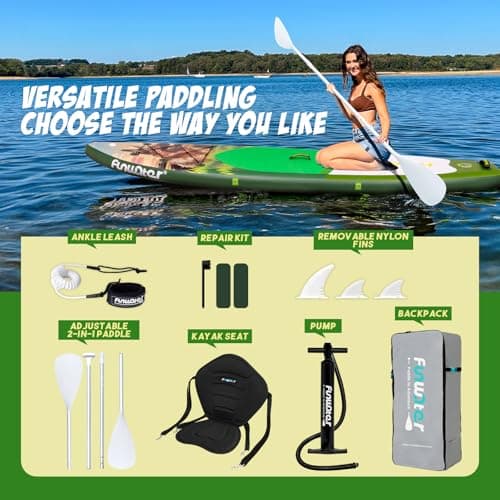 FunWater Stand Up Paddle Board Ultra-Light Inflatable Paddleboard with SUP Accessories for Adults & Youth of All Skill Levels (Green Dog) - Thumbnail 4