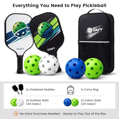 Pickleball Paddles Set of 2, Fiberglass Pickleball Set with Pickleball Rackets 2 Pack, 4 Indoor Outdoor Balls and Carry Bag, Pickle Ball Set for Beginners, Families, Men Women & Intermediate Players - Thumbnail 2