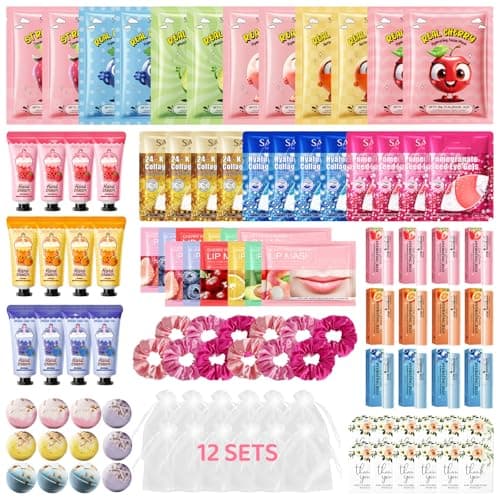 108 PCS Spa Party Supplies for Girls & Women, Spa Party Favors Include Face Masks Skincare, Hand Cream, Lip Balm, Under Eye Patches, Lip Mask and Foot Bath Bombs, Spa Birthday Sleepover Party Supplies - Image 1