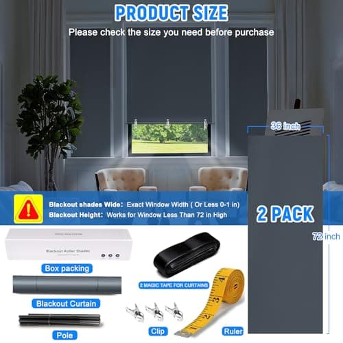 Hezbjiti 2Pack Blackout Shades for Indoor Windows, Portable Blackout Curtains No Drilling or Tools, UV Protection, Temporary Window Roller Shades for Home, Office, Bedroom, Door (36" W*72" H, Grey) - Thumbnail 3