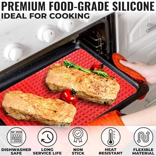 16x11.42" Non-Slip Red Pyramid Baking Mat - Easy to Clean Pyramid Pan Silicone Baking Mat with Air Circulation System - Tear- and Heat-Resistant and Flexible Oven Mats for Cooking, Roasting & BBQ - Thumbnail 5