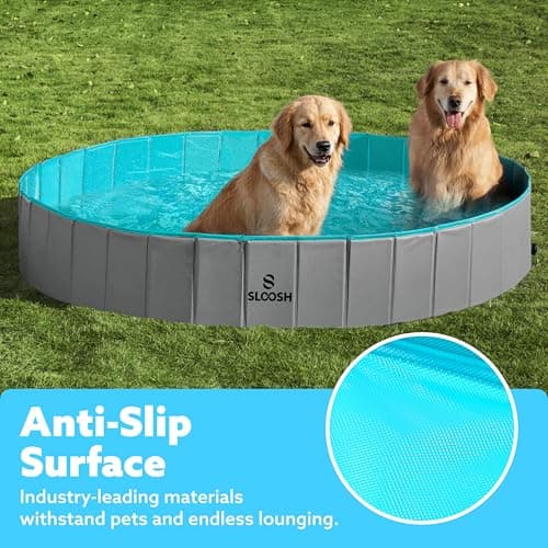 SLOOSH Foldable Dog Kiddie Pool - Portable Hard Plastic Doggie Swimming Pool, Anti-Slip Collapsible Pets Bath Tub Suitable for Kids Toddler Indoor Outdoor Backyard Use (Gray, 63" x 12") - Thumbnail 4