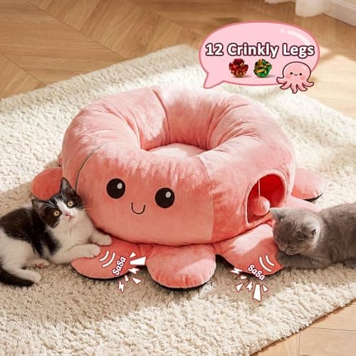 VIEFIN Cat Tunnel Bed with 20 Cat Toys, Collapsible Play Tunnel for Indoor Cats, Kitten Toys for Indoor Kittens, Octopus Shaped - Thumbnail 6