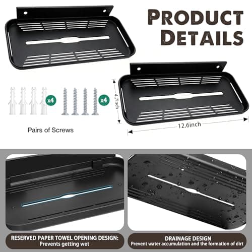 ACEXINYAN Wall Mounted Floating Shelf, Self Adhesive Shelf, No Drill Adhesive Wall Shelf, Floating Shelves Damage-Free Expand Walls Space for Living Room Kitchen Bathroom (2, Black) - Thumbnail 3