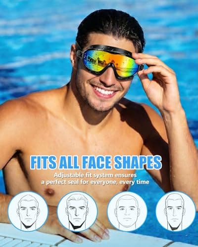 Aegend Swim Goggles for Adult Youth - 2 Pack Wide View Anti-Fog Anti-UV Swimming Goggles for Men & Women (Aqua & Bright Orange) - Thumbnail 5