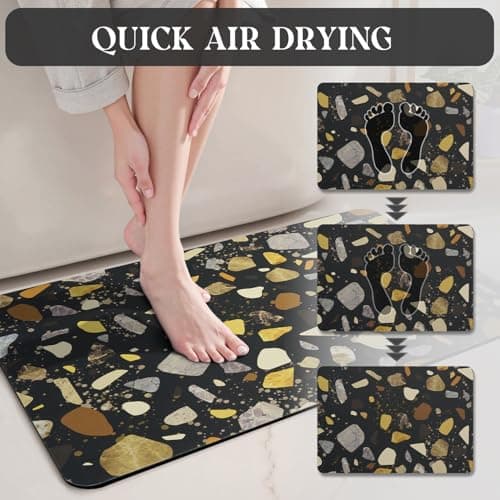 MontVoo -Bath Mat-Non Slip Thin Bathroom Rugs Fit Under Door- Quick Dry Absorbent Faux Suede Surface Grey Bathroom Floor Mats-Shower Rug for in Front of Bathtub Shower Black & Multi Color 16x24 - Thumbnail 4