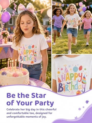 Birthday Girl Shirt for Girls Cute Graphic Tee Short Sleeve Casual Top for Kids Age 5-14 Birthday Party Outfit - Thumbnail 6