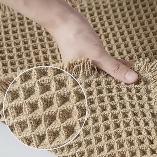 SHIMOH Waffle Bath Mat, Super Absorbent Non-Slip Bath Mats for Bathroom Floor, Machine Washable Bathroom Rugs with Tassels, Rubber Backed Bathroom Mats, Ultra Soft. (Brown, 18"X30") - Thumbnail 4