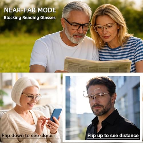 TOVEEN 2 Pack Flip Up Reading Glasses Blue Light Blocking, Durable Clip on Magnifying Glasses with Lightweight Metal Frame for Men Black/Gold +2.0 - Thumbnail 2
