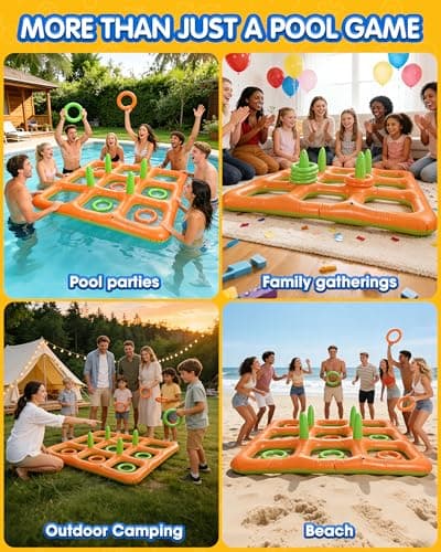 Pacifoo Pool Toys for Adults Kids - Giant 4.9FT Inflatable Tic Tac Toe Game Outdoor 2-in-1 Ring Toss, Floating Pool Party Games for Family Beach Backyard Ages 8+ (2-10 Players) - Thumbnail 6